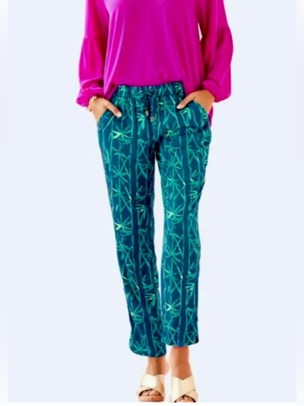 New with Tags LILLY PULITZER Pants Large Piper Crop Bamboo Print